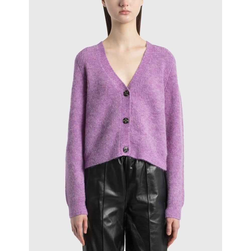 $325 Ganni Alpaca Merino Wool Cardigan Sweater Pastel Lilac Fuzzy Size L
